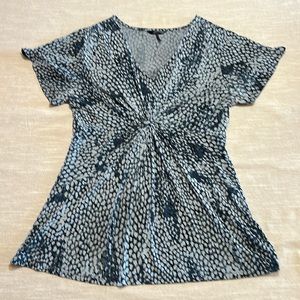 Large vintage blue combo color short sleeve blouse vneck